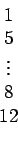 \begin{displaymath}\begin{array}{c} 1  5  \vdots  8  12 \end{array}\end{displaymath}
