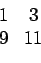 \begin{displaymath}\begin{array}{cc} 1 & 3  9 & 11 \end{array}\end{displaymath}
