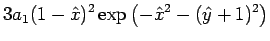 $\displaystyle 3 a_1 (1-\hat{x})^2 \exp \left( -\hat{x}^2 - (\hat{y}+1)^2 \right)$