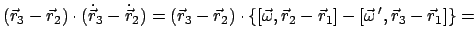 $\displaystyle (\vec{r}_{3}-\vec{r}_{2}) \cdot (\dot{\vec r}_{3}-\dot{\vec r}_{2...
...ega},\vec{r}_{2} - \vec{r}_{1}]
- [\vec{\omega} ',\vec{r}_{3}-\vec{r}_{1}]\} =$