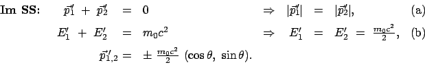\begin{displaymath}\begin{array}{rclcrclc} \mbox{\textbf{Im SS:}} \qquad \vec{p}...
...ac{m_0 c^2}{2} (\cos\theta , \sin\theta ). &&&& \end{array}\end{displaymath}