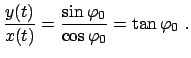 $\displaystyle \frac{y(t)}{x(t)} = \frac{\sin \varphi_{0}}{\cos \varphi_{0}} = \tan \varphi_{0}  .
$